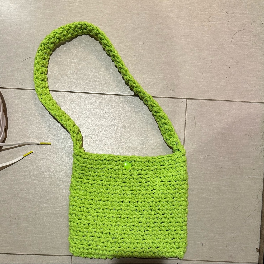 Lime green knit purse